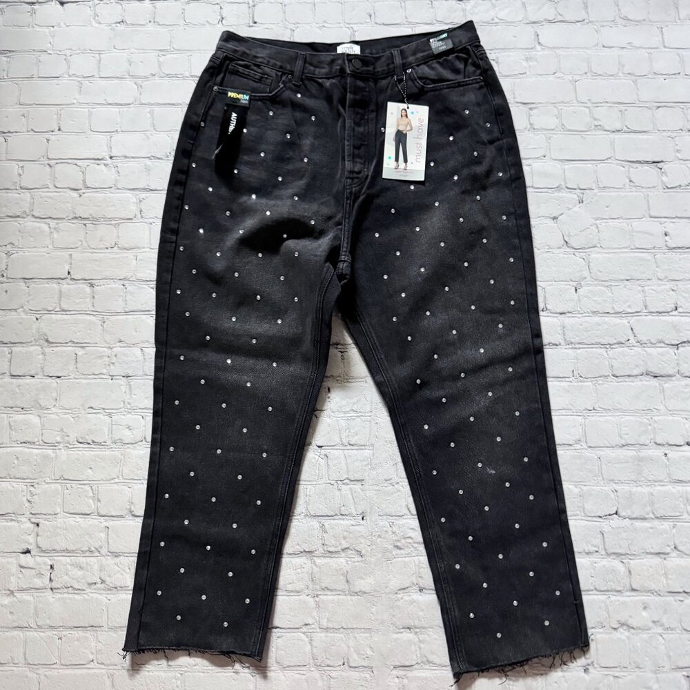 Simple Society Womens Black Straight Super High Rise Button Fly Crop Jeans 17 33